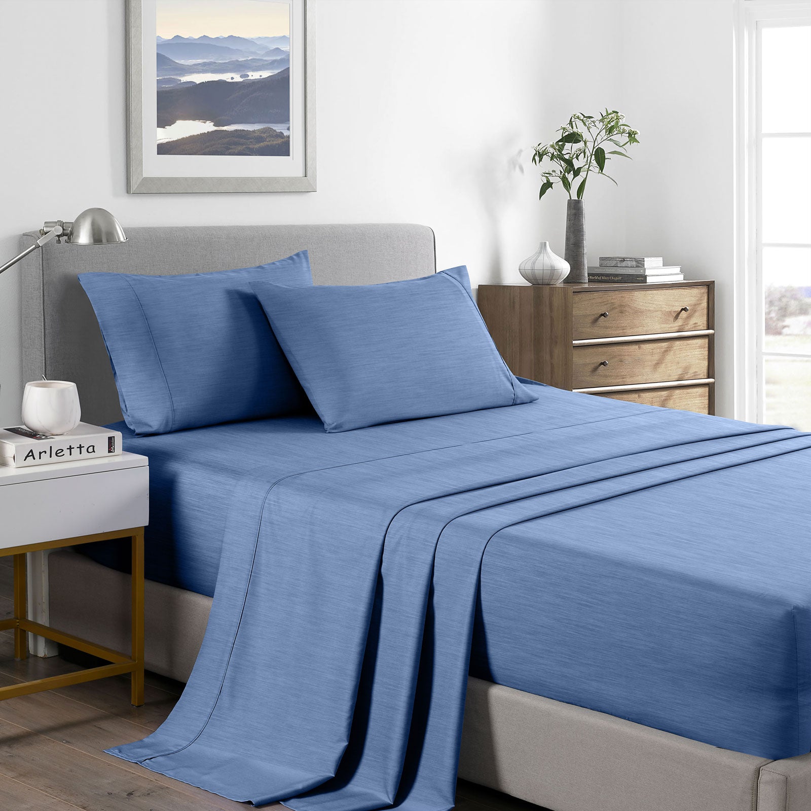 Royal Comfort Bamboo Cooling 2000TC Sheet Set - King Single-Denim-1927503894297055232