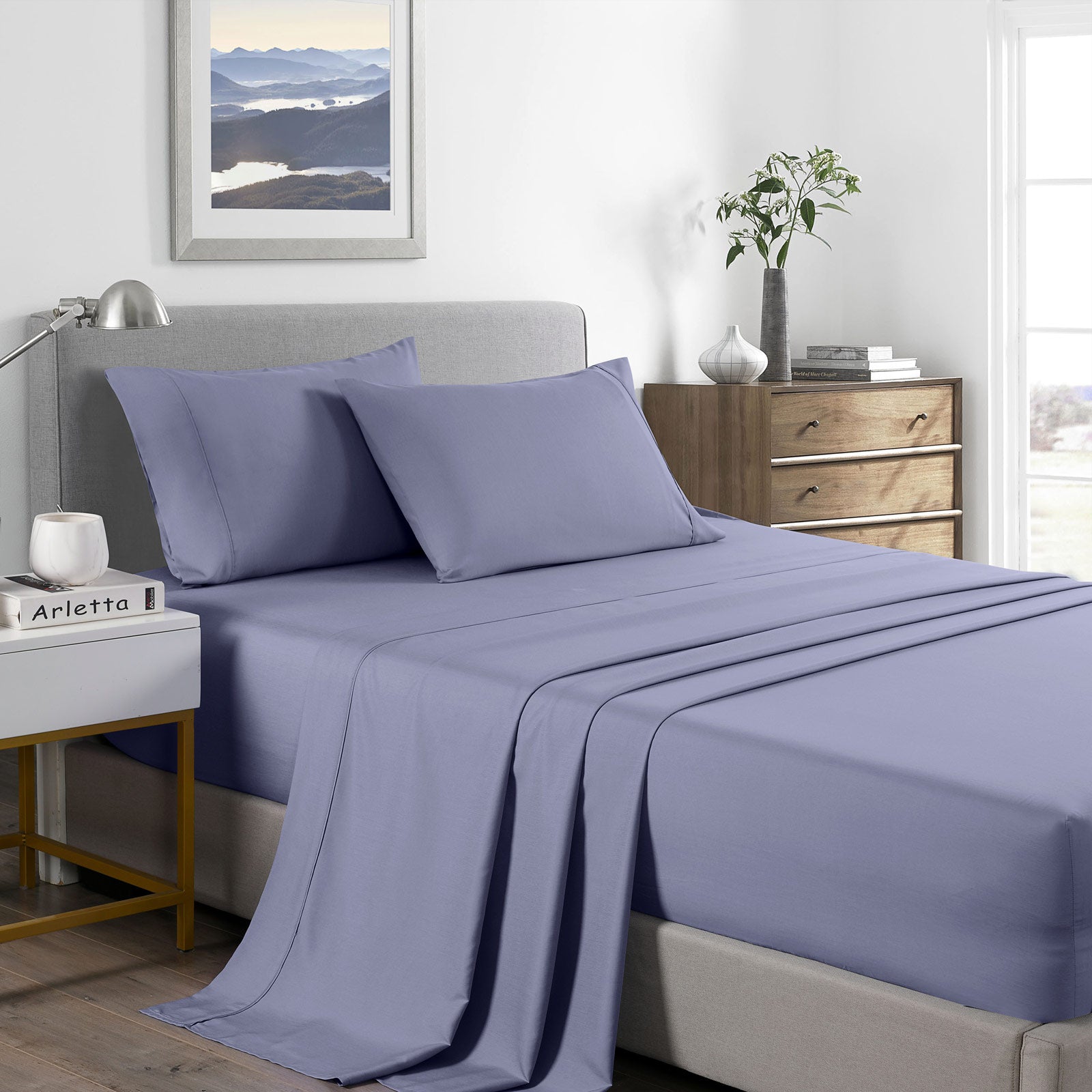 Royal Comfort Bamboo Cooling 2000TC Sheet Set - King Single-Lilac Grey-1919280805201448960