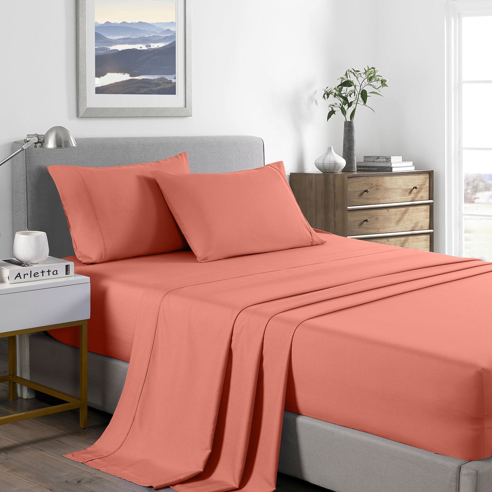 Royal Comfort Bamboo Cooling 2000TC Sheet Set - King Single-Peach-1927503894846509056