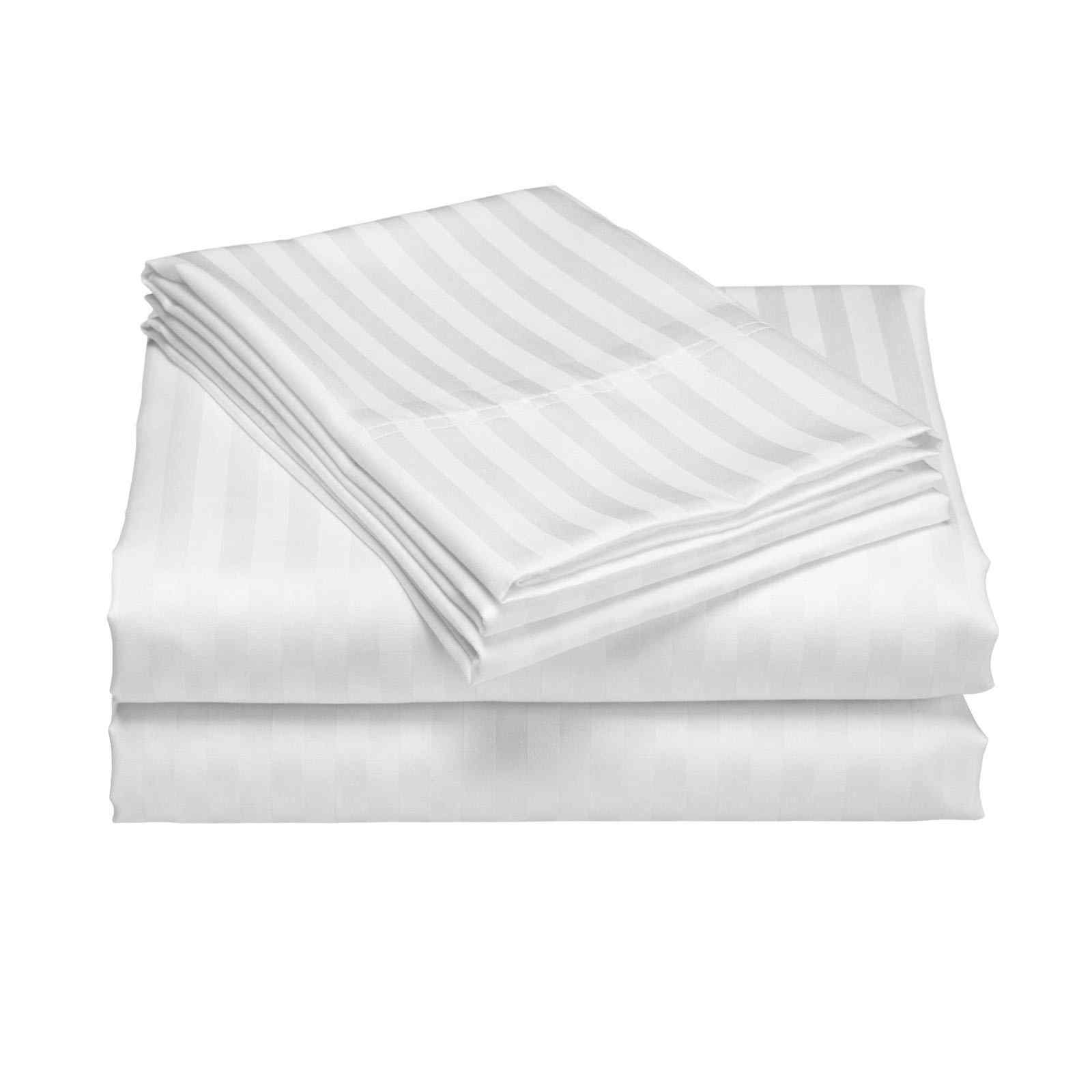 Royal Comfort 1200 Thread count Damask Stripe Cotton Blend sheet sets Queen White-1927503895127527427