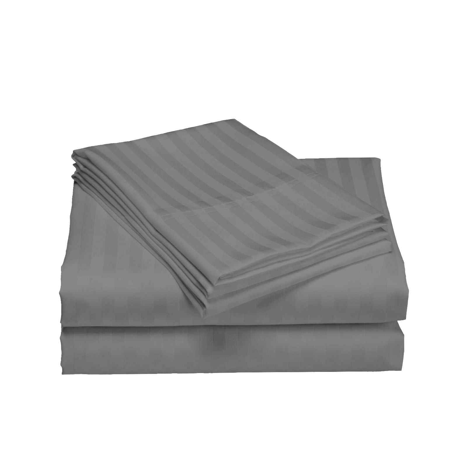 Royal Comfort 1200 Thread count Damask Stripe Cotton Blend sheet sets Queen Charcoal Grey-1927503895278522371
