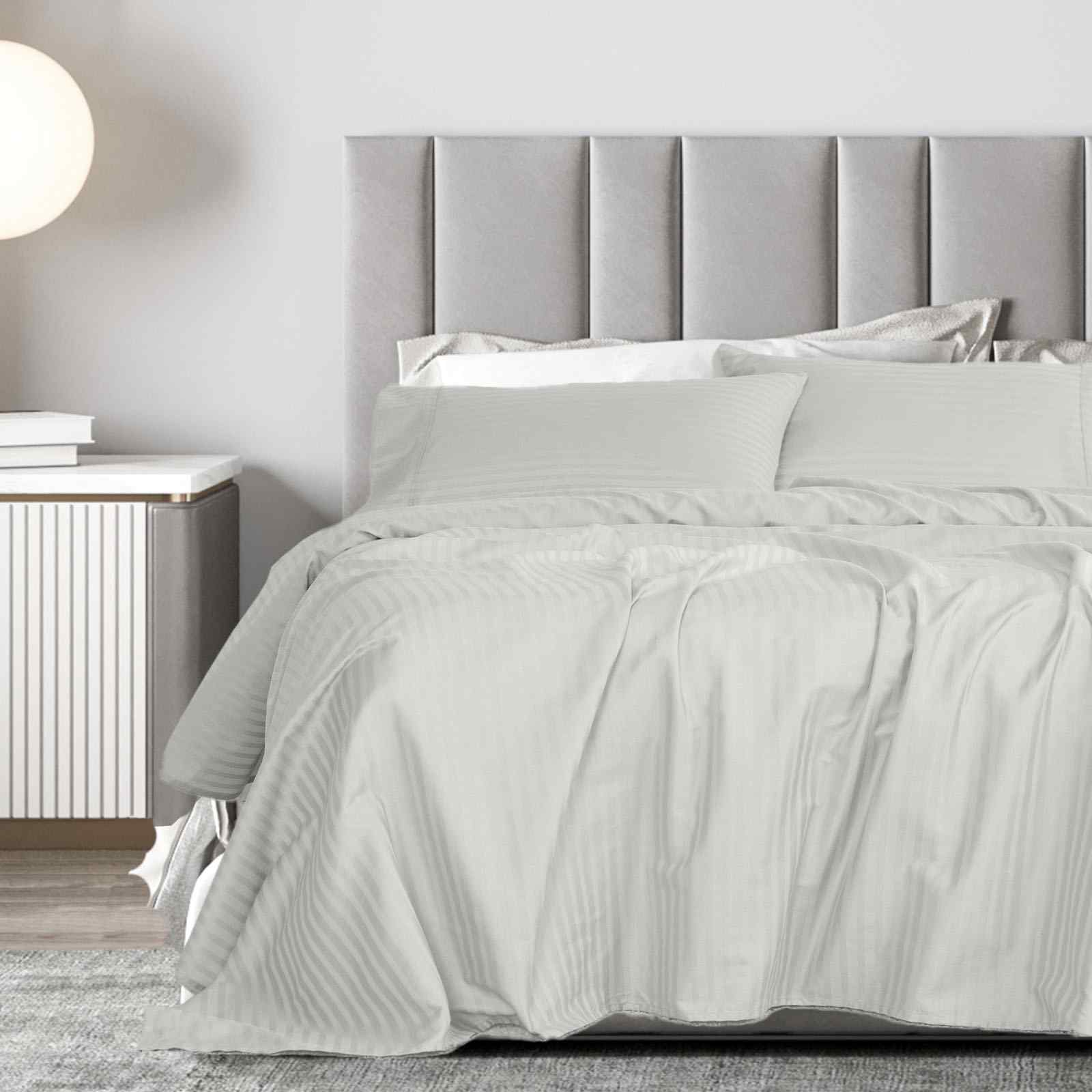 Royal Comfort 1200 Thread count Damask Stripe Cotton Blend sheet sets Queen Silver-1927503895421128705