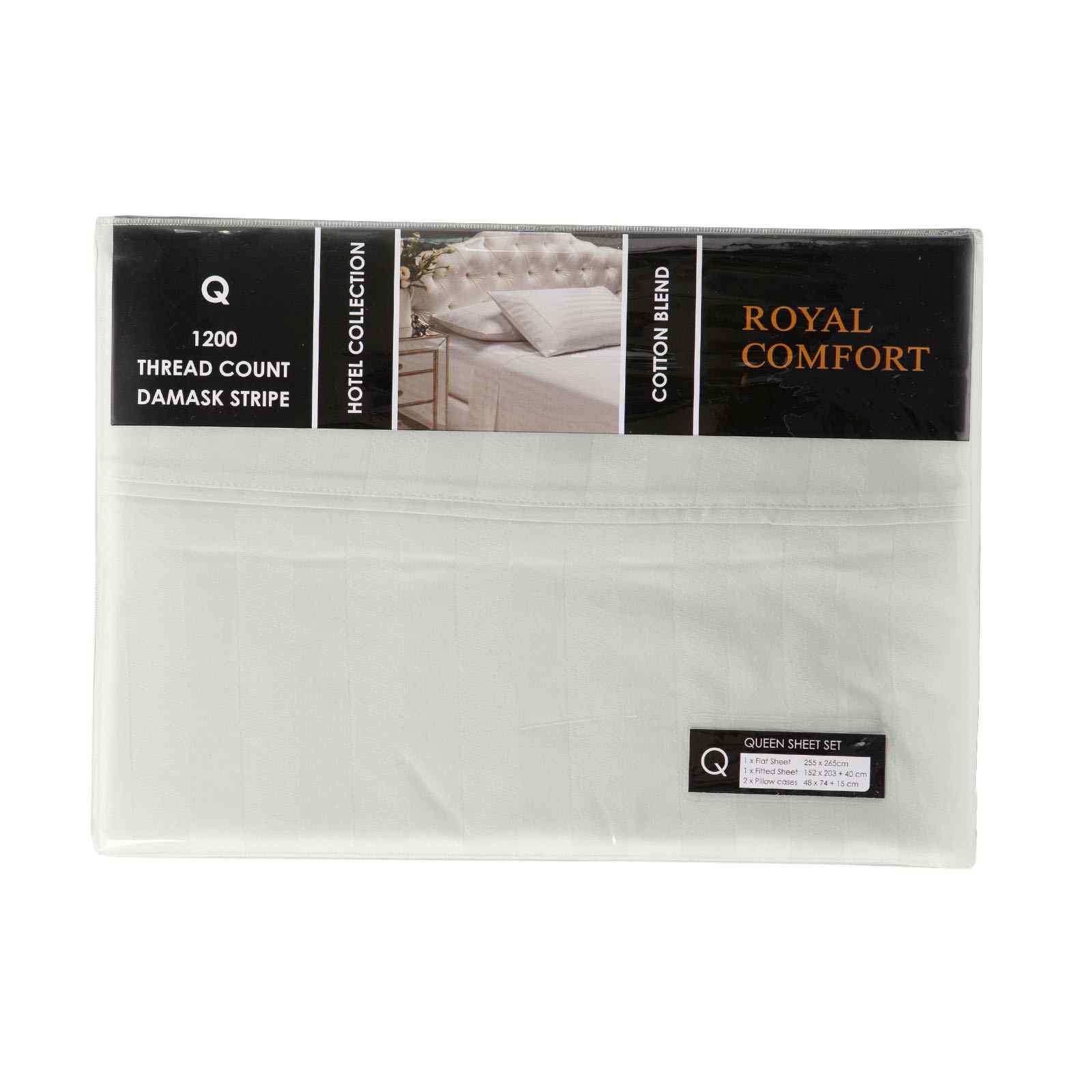 Royal Comfort 1200 Thread count Damask Stripe Cotton Blend sheet sets Queen Silver-1927503895421128706