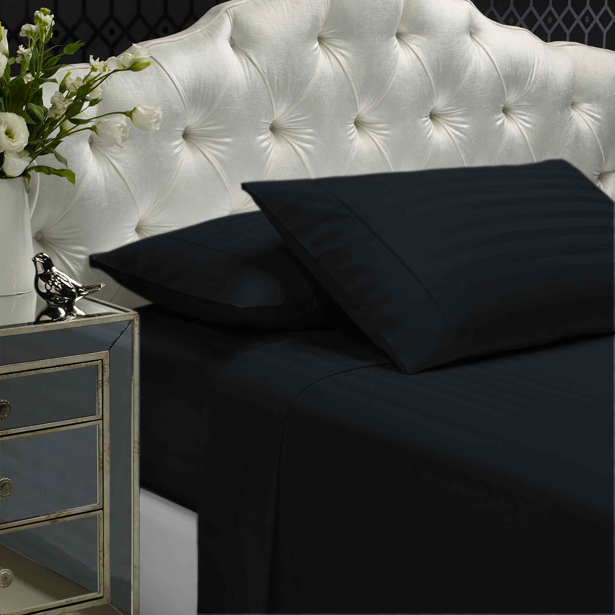 Royal Comfort 1200 Thread count Damask Stripe Cotton Blend sheet sets King Charcoal Grey-1943465029764517890