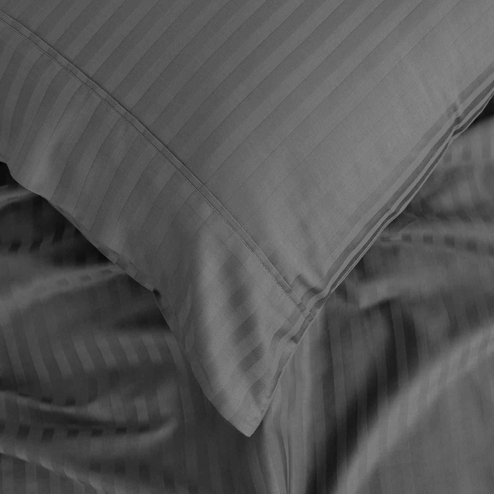 Royal Comfort 1200 Thread count Damask Stripe Cotton Blend sheet sets King Charcoal Grey-1943465029764517892