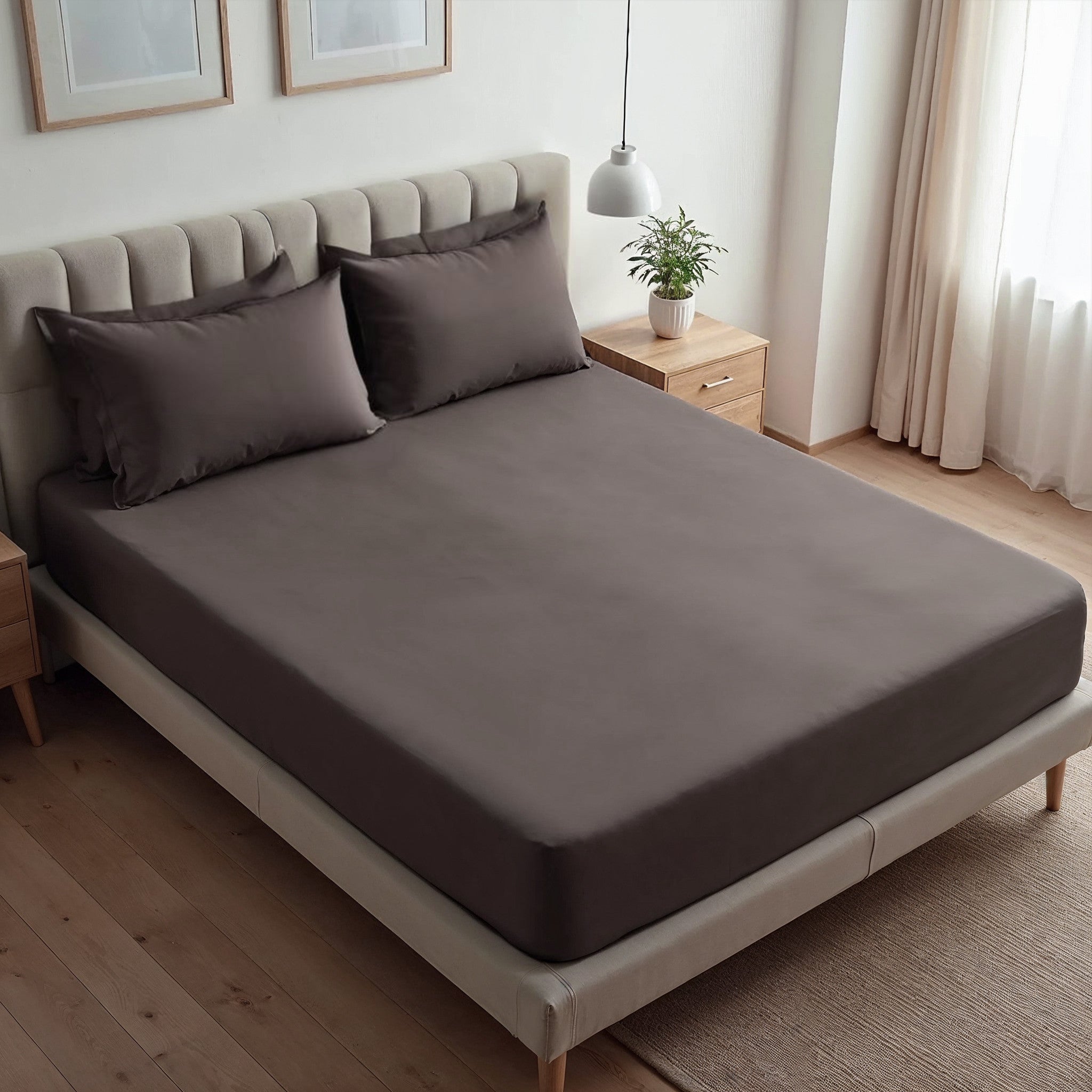 Royal Comfort 1500TC Cotton Rich Fitted sheet 3 PC Set Double-Dusk Grey-1927503897002381312