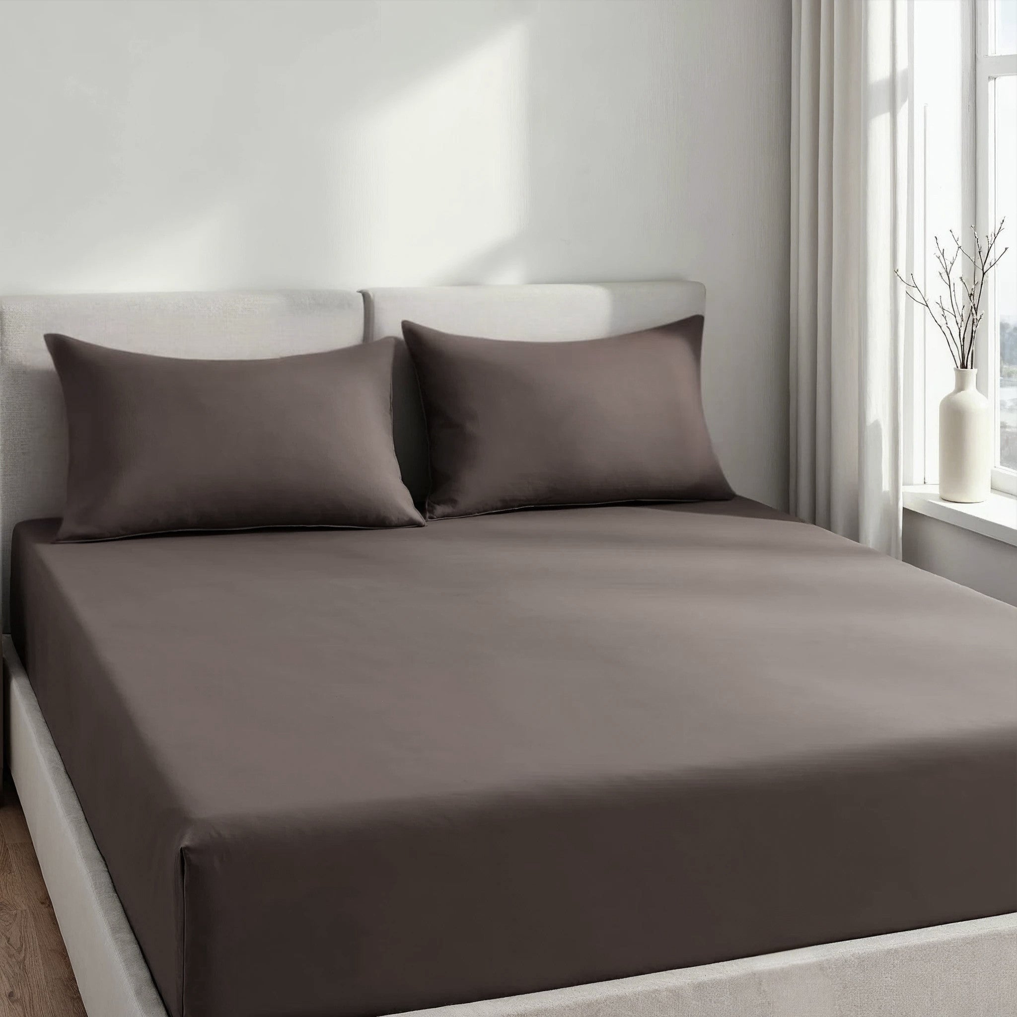 Royal Comfort 1500TC Cotton Rich Fitted sheet 3 PC Set Double-Dusk Grey-1927503897002381314