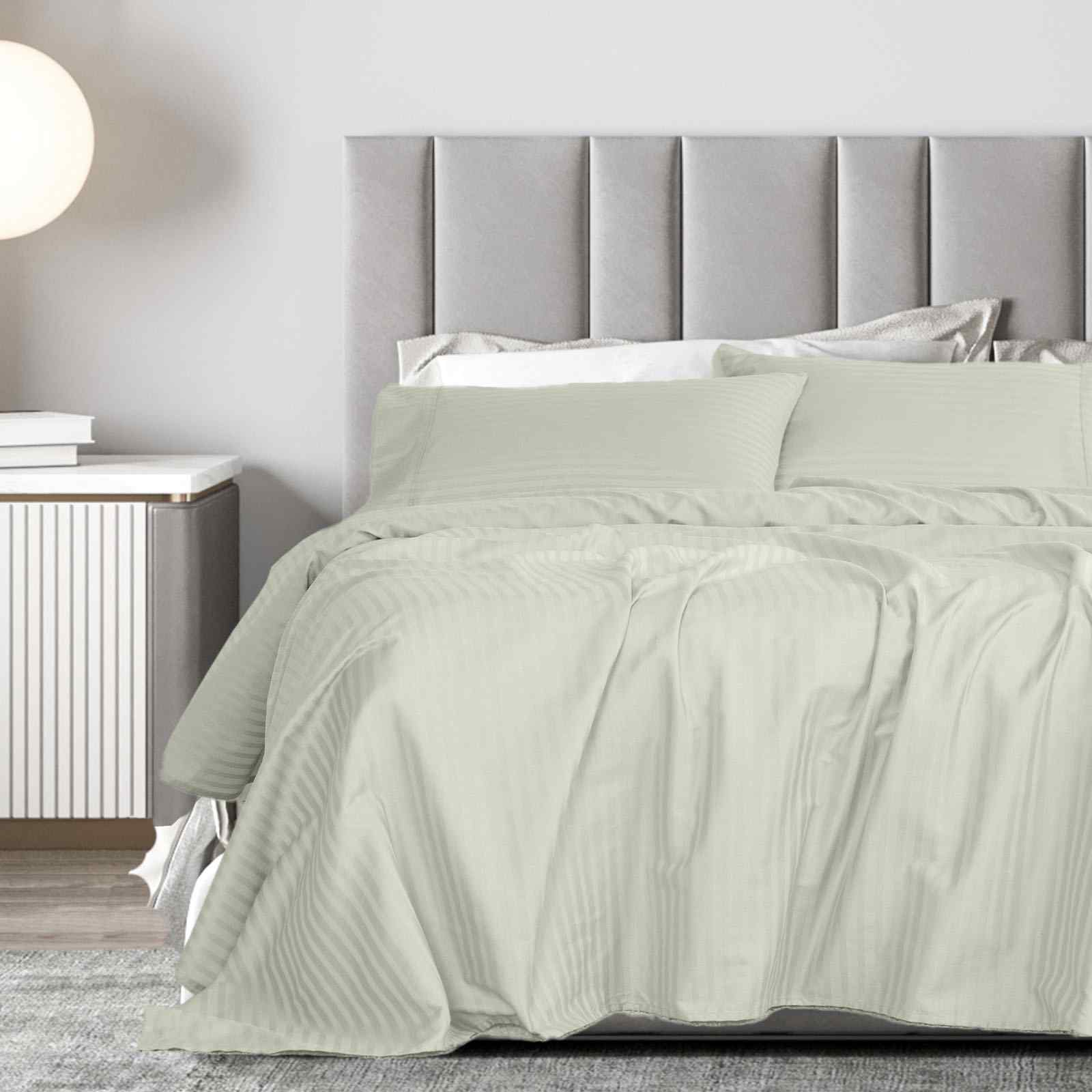 Royal Comfort 1200 Thread count Damask Stripe Cotton Blend sheet sets King Pebble-1943465029953261569