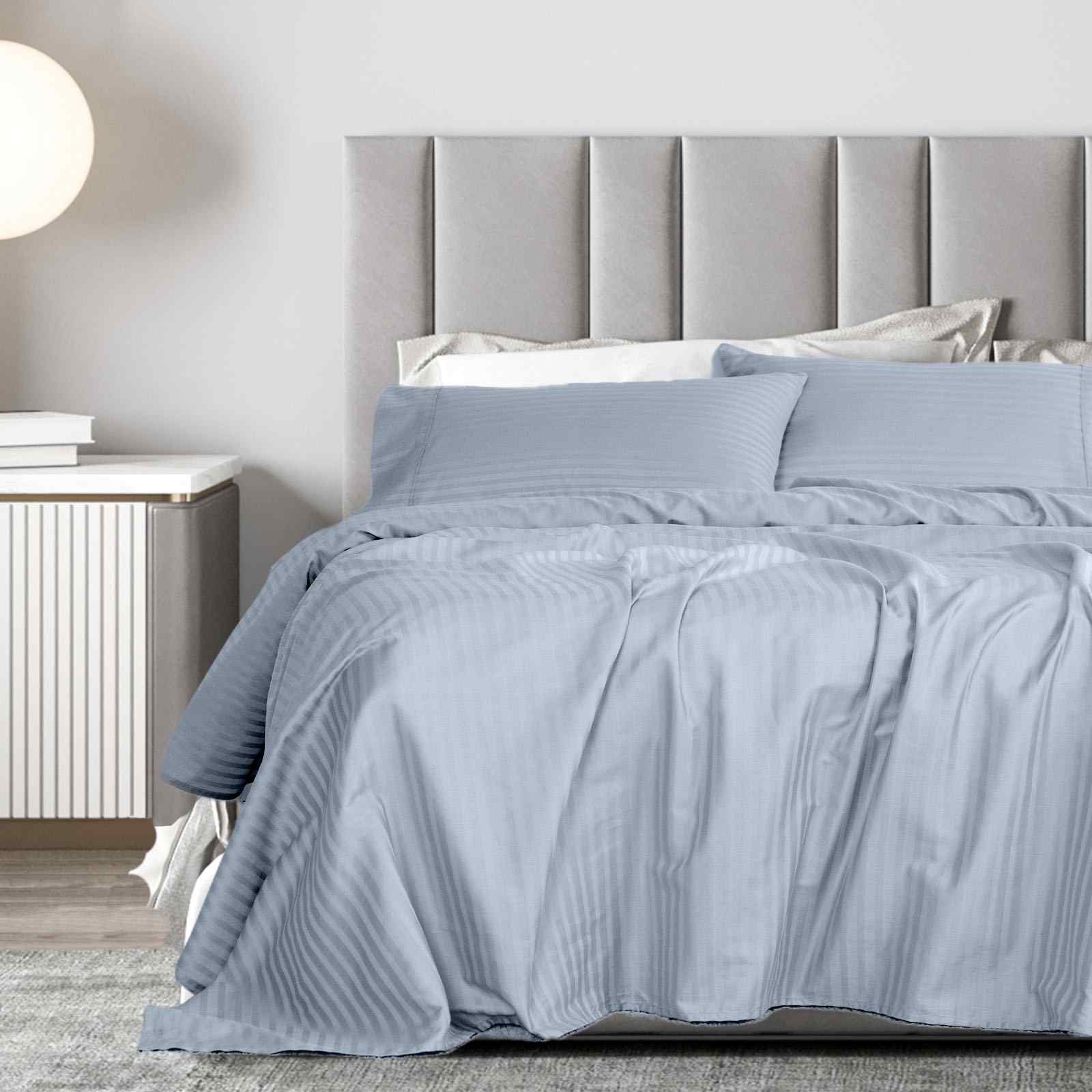 Royal Comfort 1200 Thread count Damask Stripe Cotton Blend sheet sets Queen Blue Fog-1919280808716275713