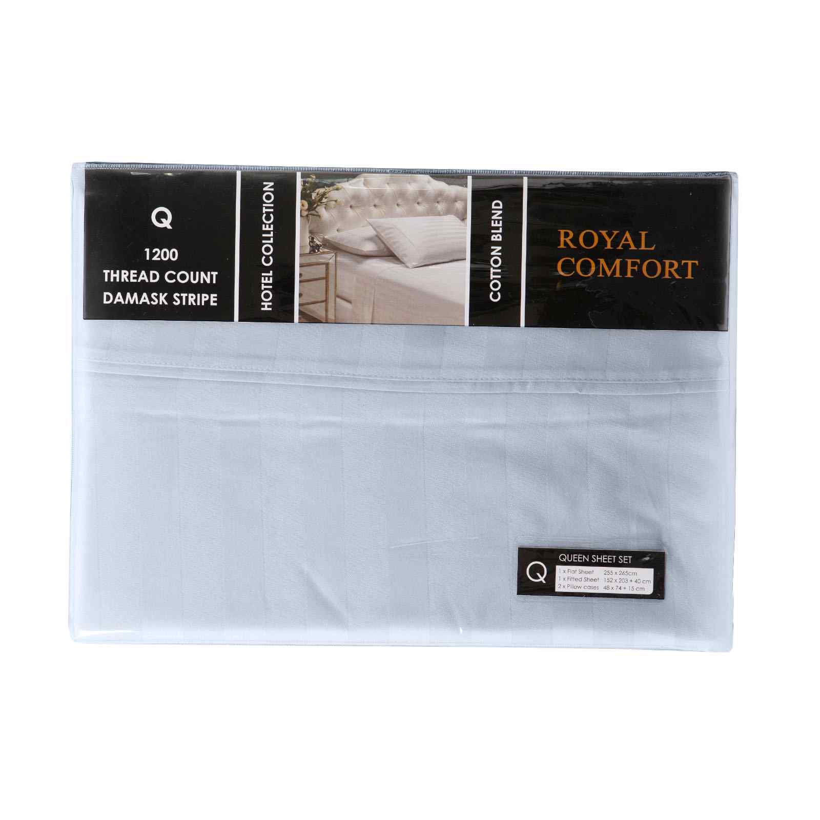 Royal Comfort 1200 Thread count Damask Stripe Cotton Blend sheet sets Queen Blue Fog-1919280808716275714