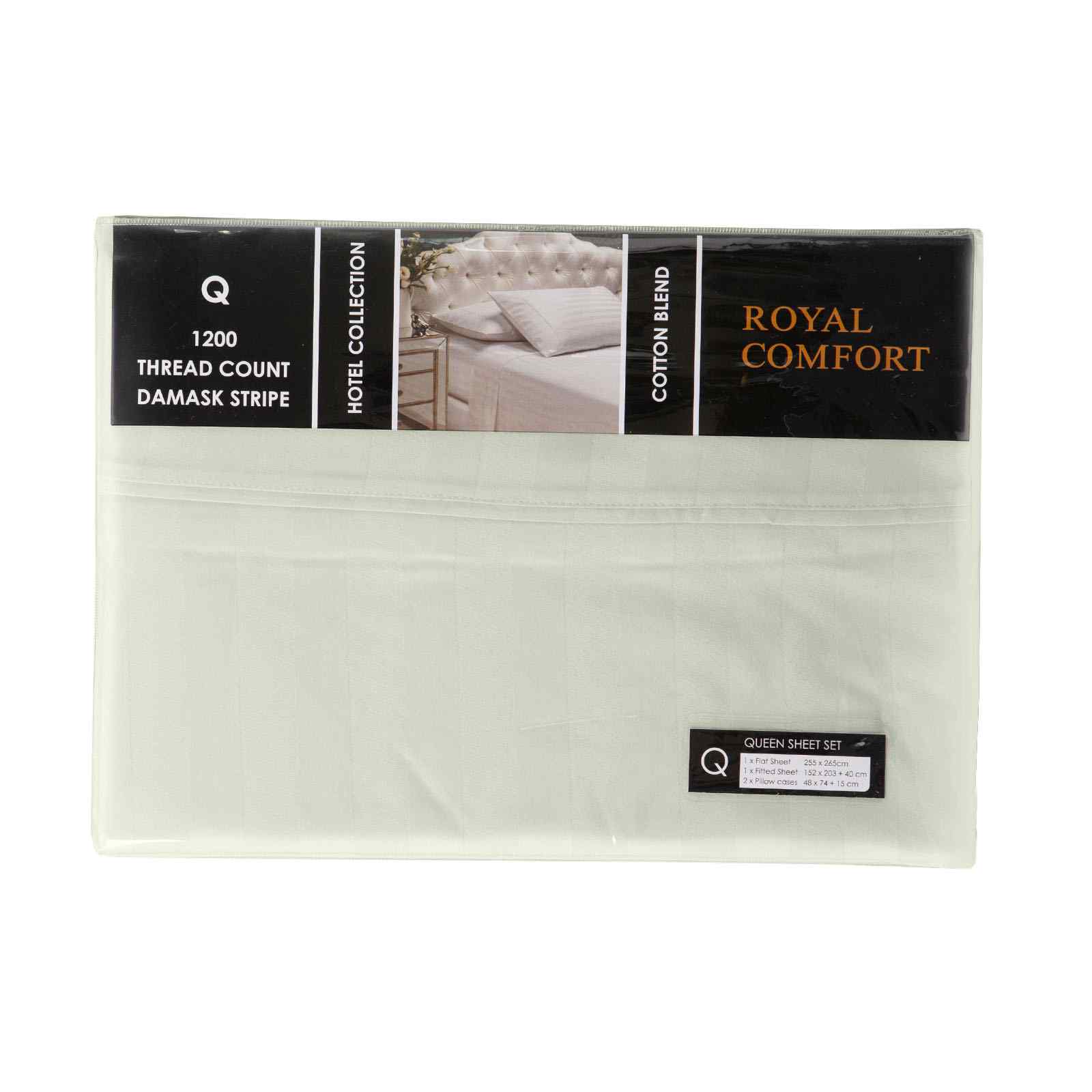 Royal Comfort 1200 Thread count Damask Stripe Cotton Blend sheet sets Queen Pebble-1927503898231312386