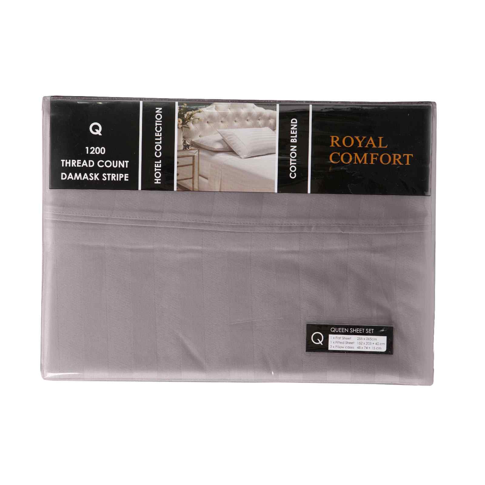 Royal Comfort 1200 Thread count Damask Stripe Cotton Blend sheet sets Queen Pewter-1927503898499747842