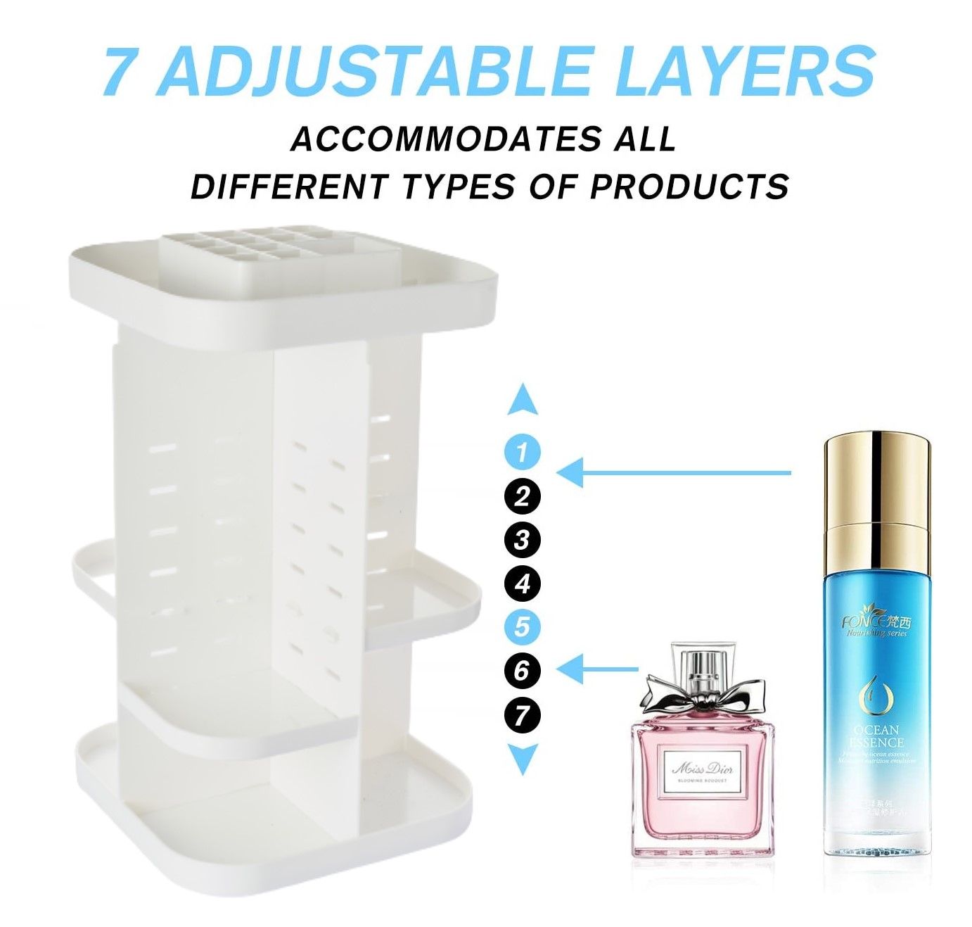 CARLA HOME 360 Rotating Large Capacity Makeup Organizer for Bedroom and Bathroom (White)-1992735294788603909