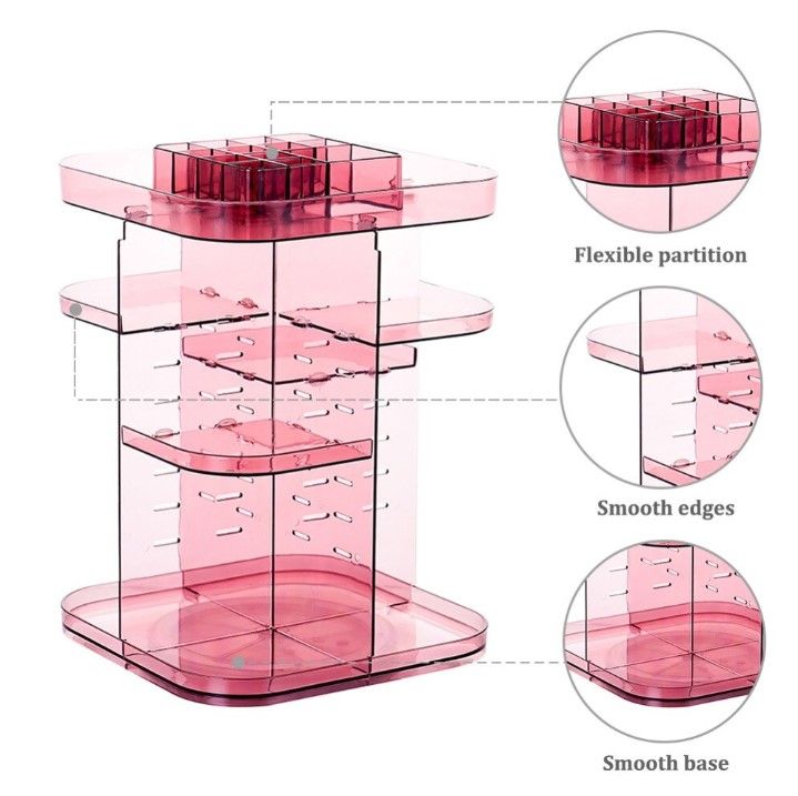 CARLA HOME 360 Rotating Large Capacity Makeup Organizer for Bedroom and Bathroom (Pink)-1978962239369121795