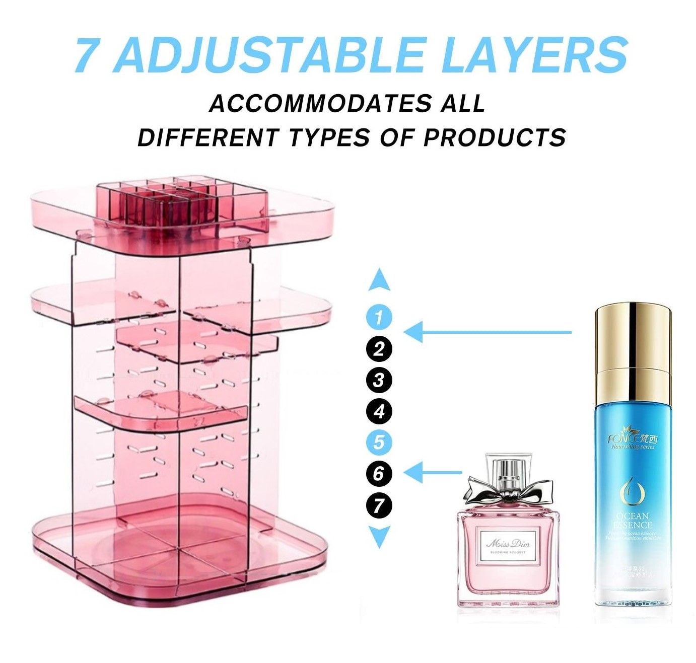 CARLA HOME 360 Rotating Large Capacity Makeup Organizer for Bedroom and Bathroom (Pink)-1978962239369121796