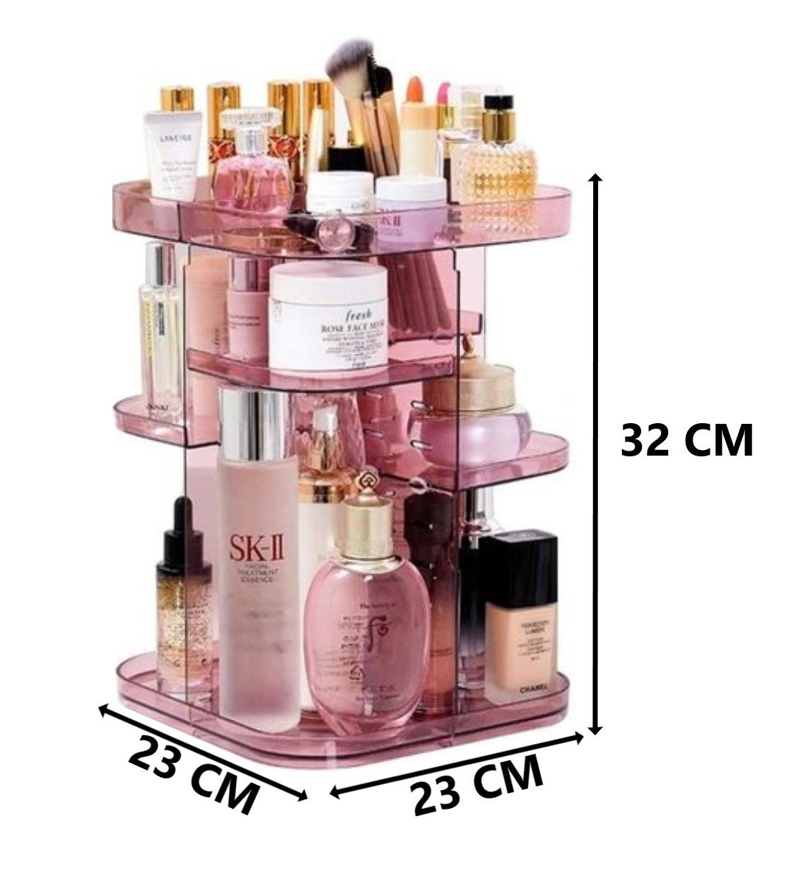 CARLA HOME 360 Rotating Large Capacity Makeup Organizer for Bedroom and Bathroom (Pink)-1978962239369121799