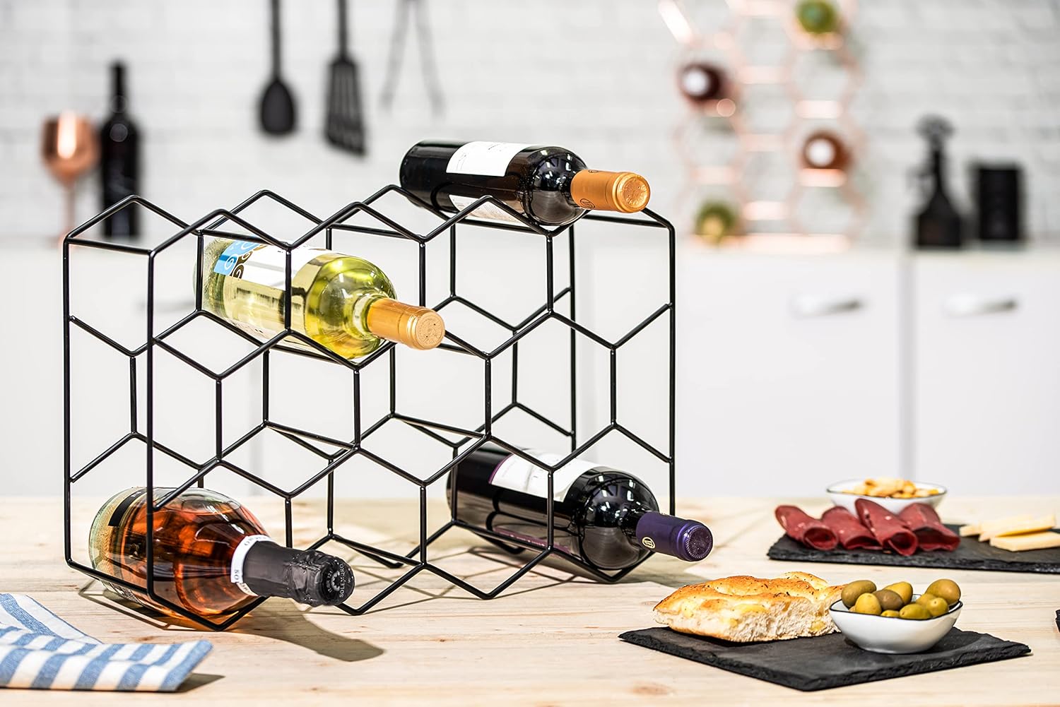 CARLA HOME 14 Bottle Freestanding Modern Metal Countertop Wine Rack Countertop-1992735284252512257
