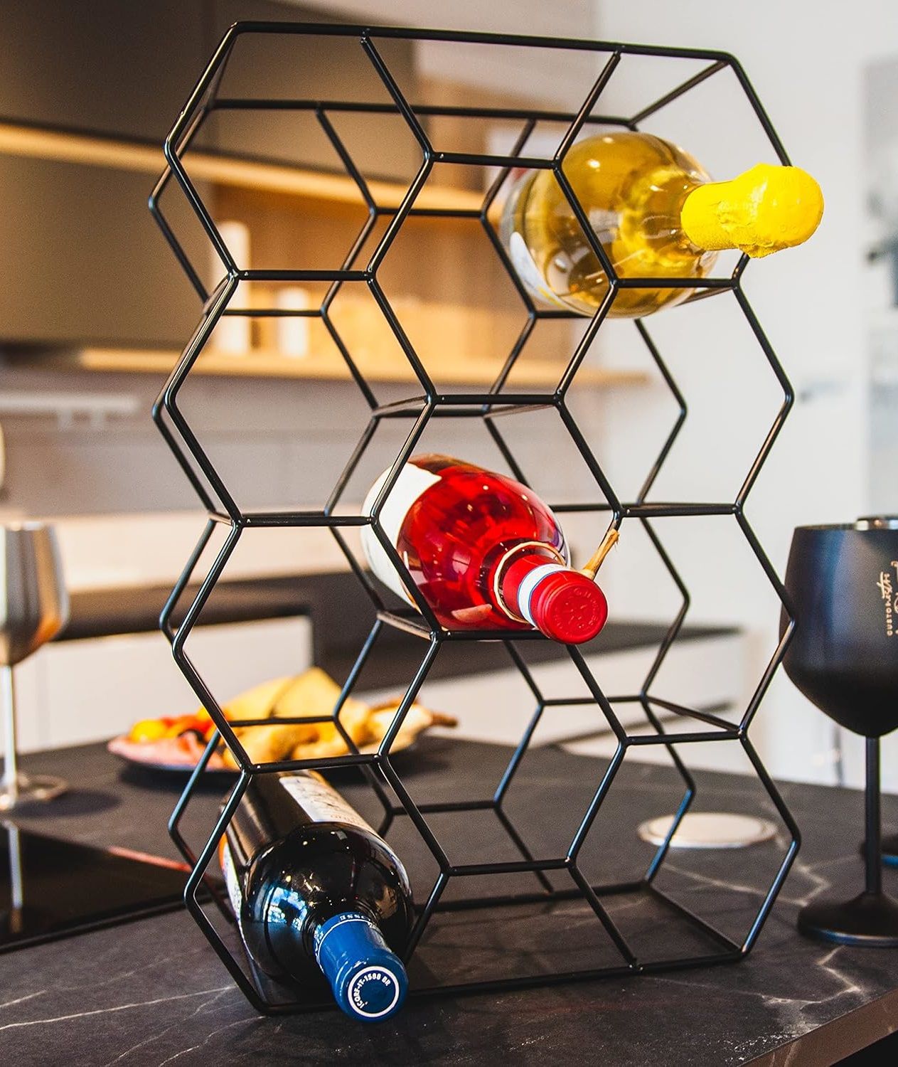 CARLA HOME 14 Bottle Freestanding Modern Metal Countertop Wine Rack Countertop-1992735284252512258