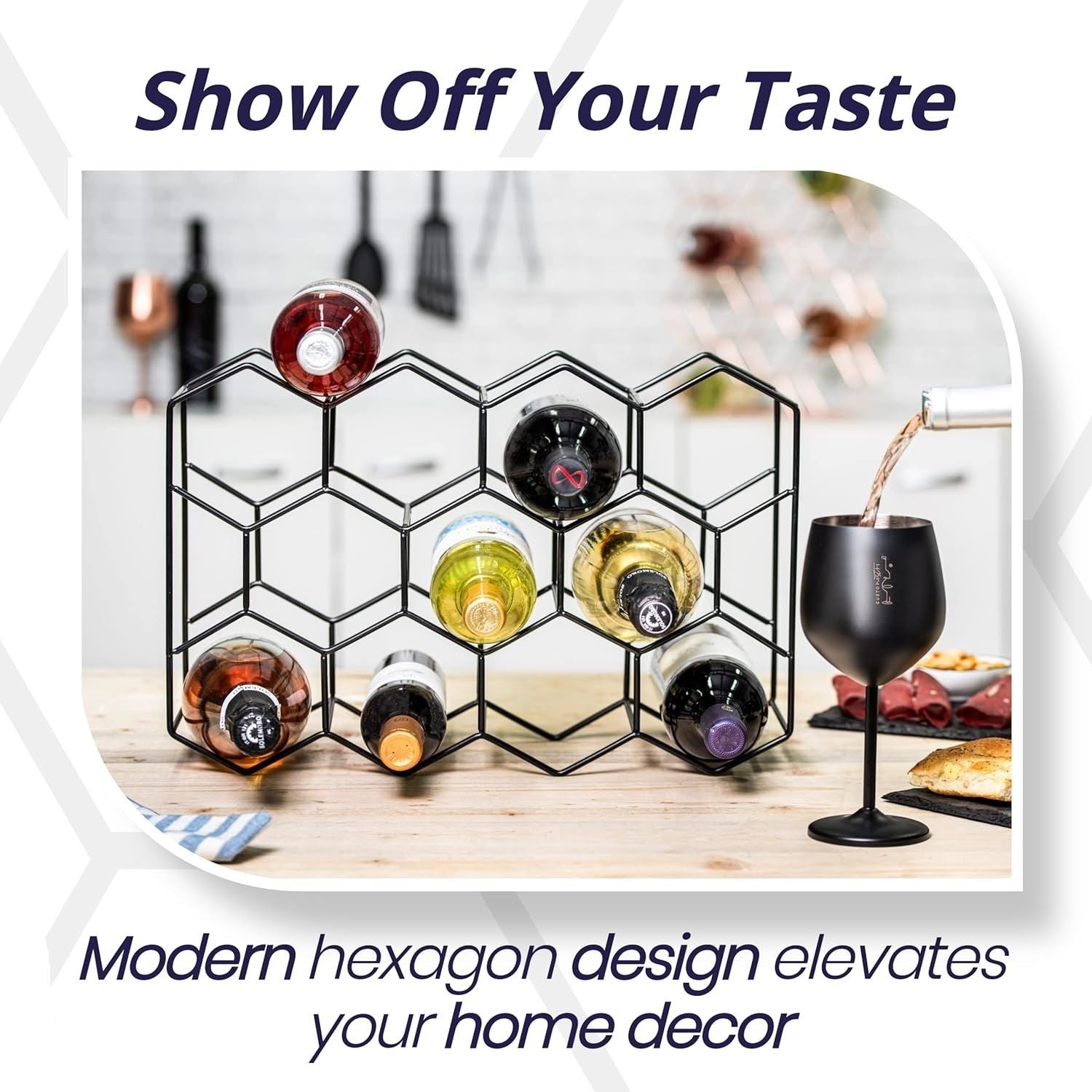 CARLA HOME 14 Bottle Freestanding Modern Metal Countertop Wine Rack Countertop-1992735284252512260