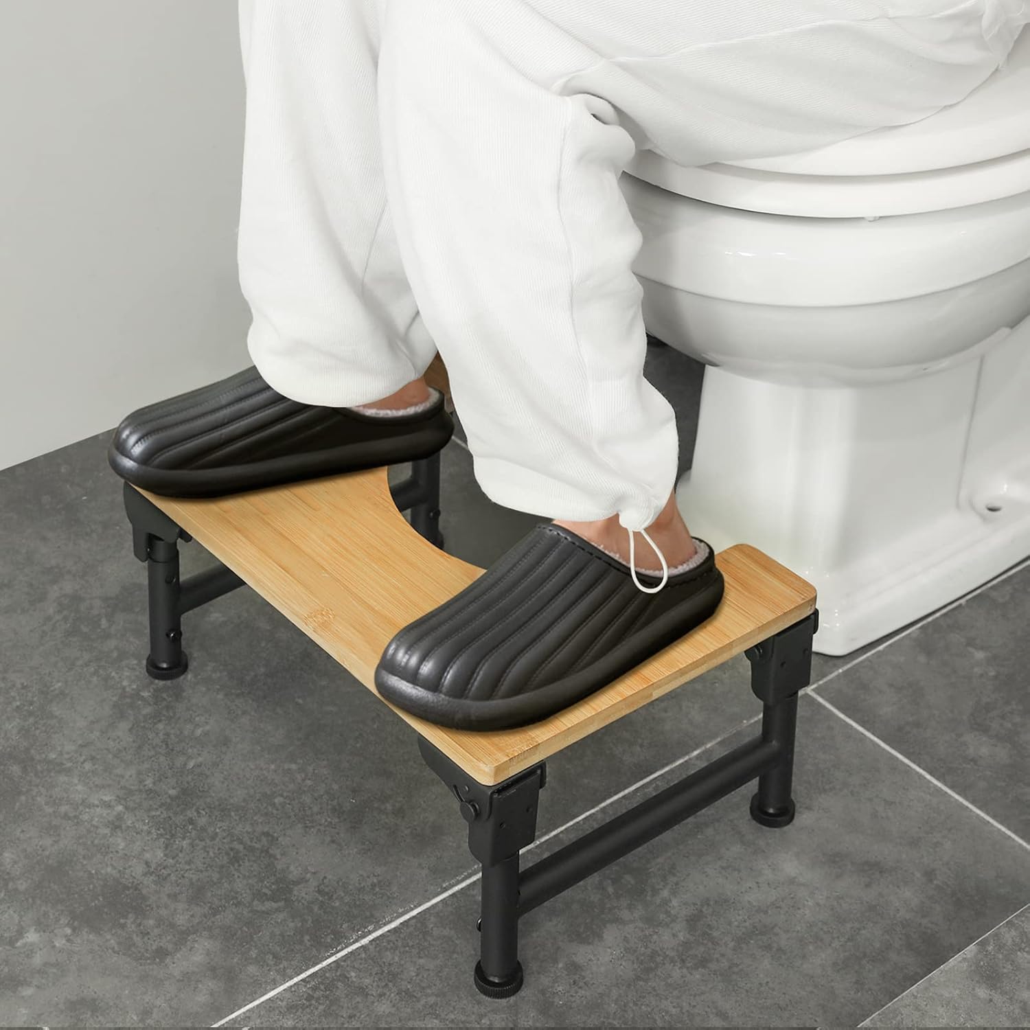 CARLA HOME Bamboo Toilet Stool Foldable and Adjustable Height with Non-Slip Layer for Bathroom-1978962246885314567