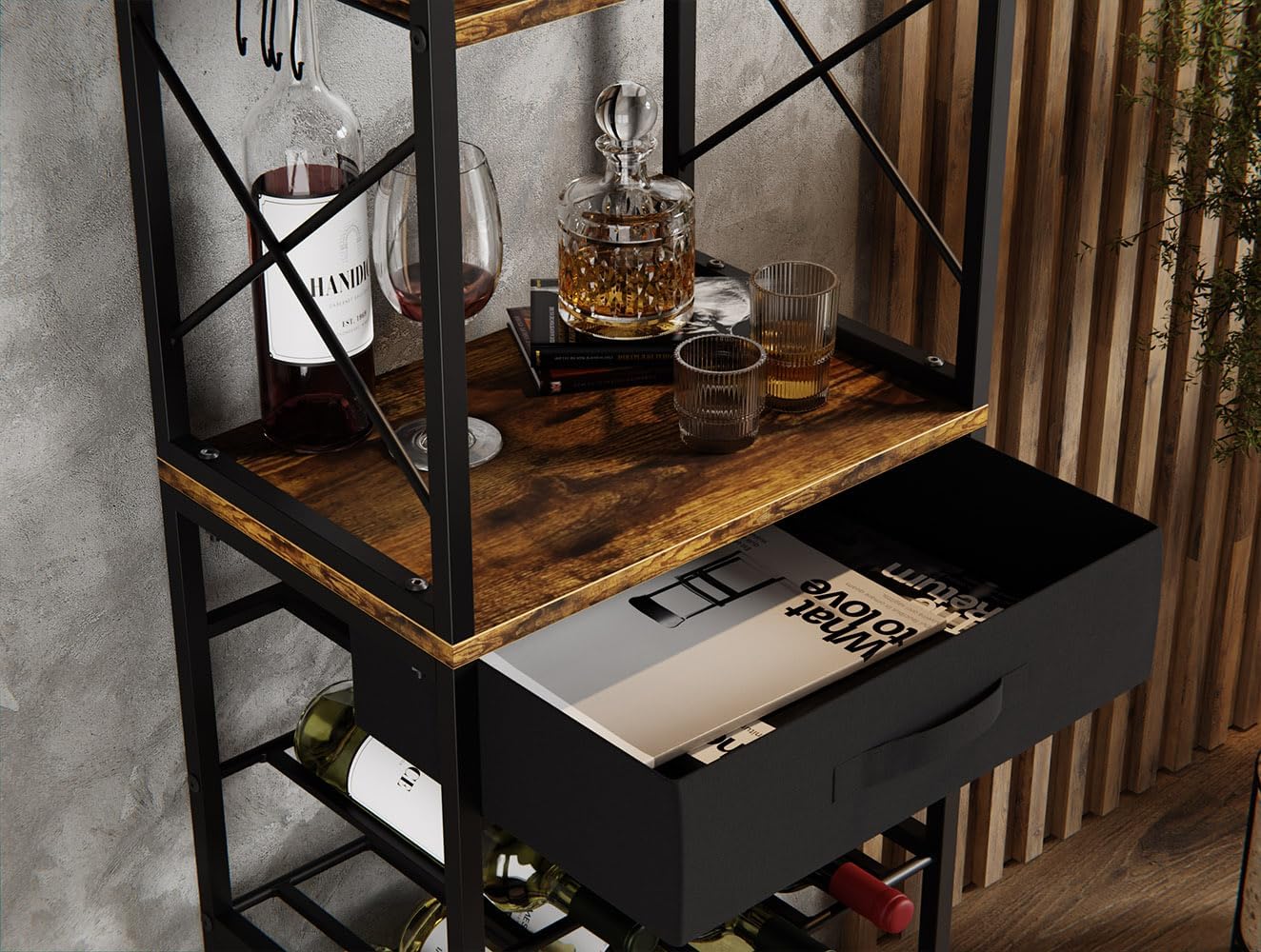 CARLA HOME Freestanding Wine Rack for 20 Bottles with Wood Countertop and Sturdy Metal Frame-1992735288069328901