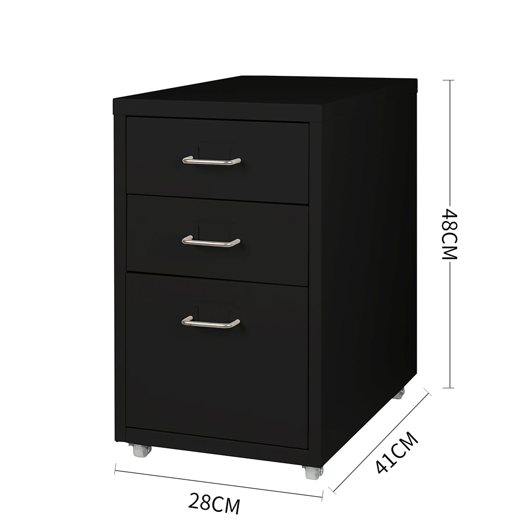 Levede 3 Drawer Office Drawers Cabinet Black-1910113086099034114