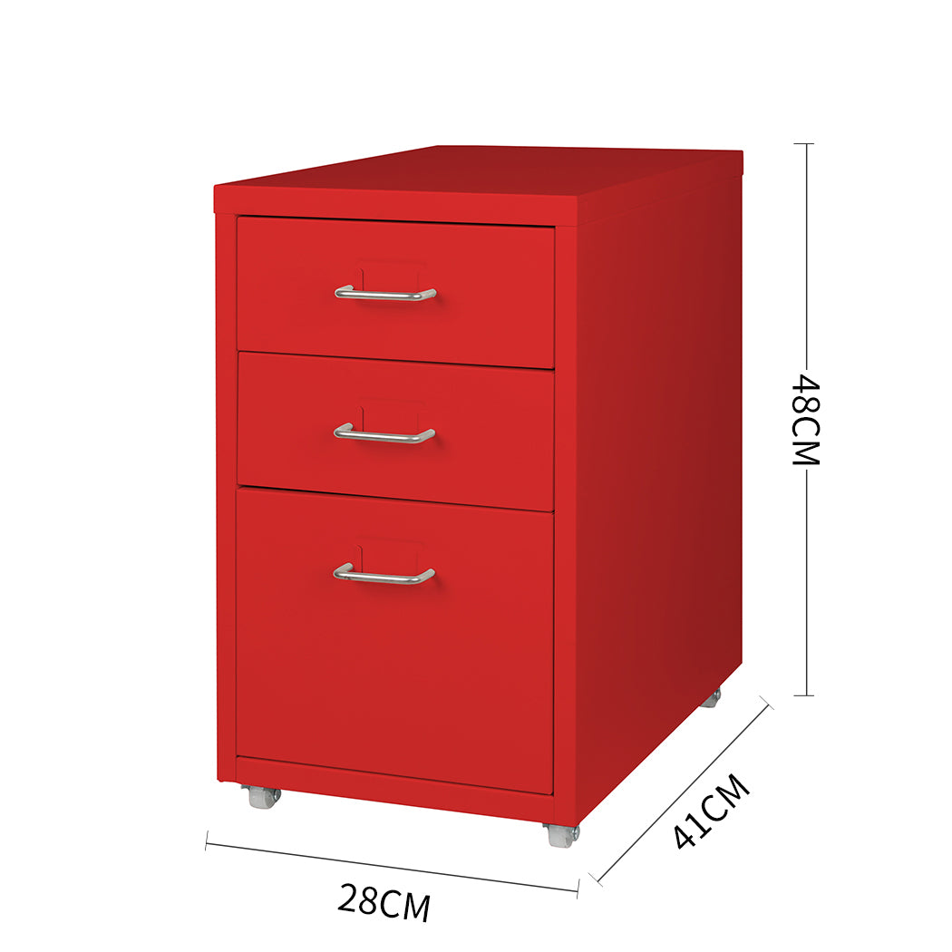 Levede 3 Drawer Office Drawers Cabinet Red-1910113086275194882