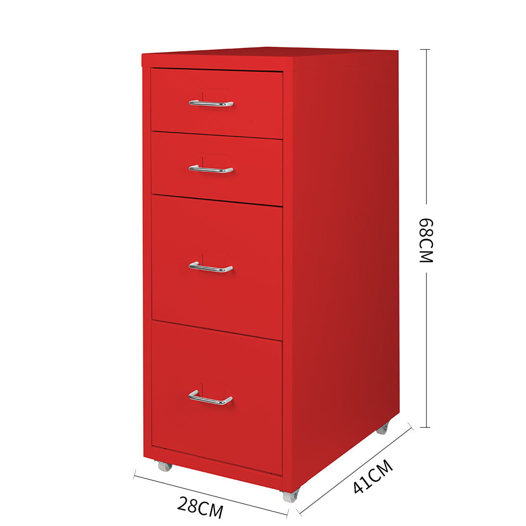 Levede 4 Drawer Office Drawers Cabinet Red-1922897592908386306