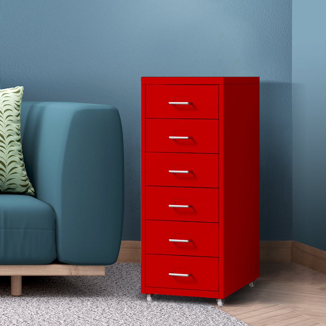 Levede 6 Drawer Office Cabinet Drawers Red-1922897593533337607