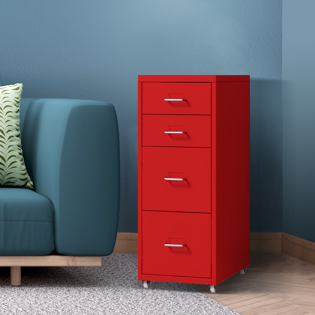 Levede 4 Drawer Office Drawers Cabinet Red-1922897592908386312