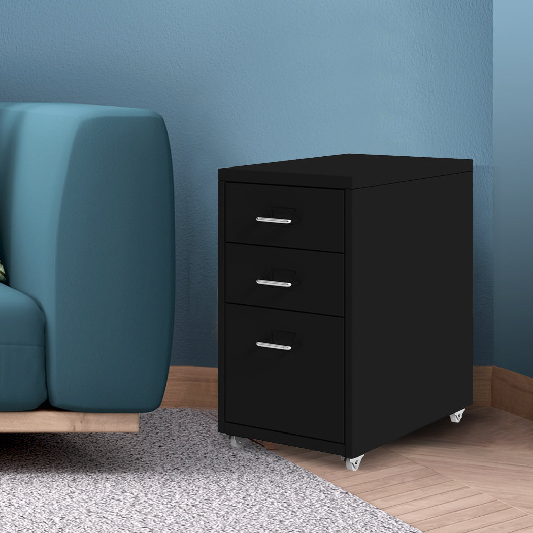 Levede 3 Drawer Office Drawers Cabinet Black-1910113086099034118