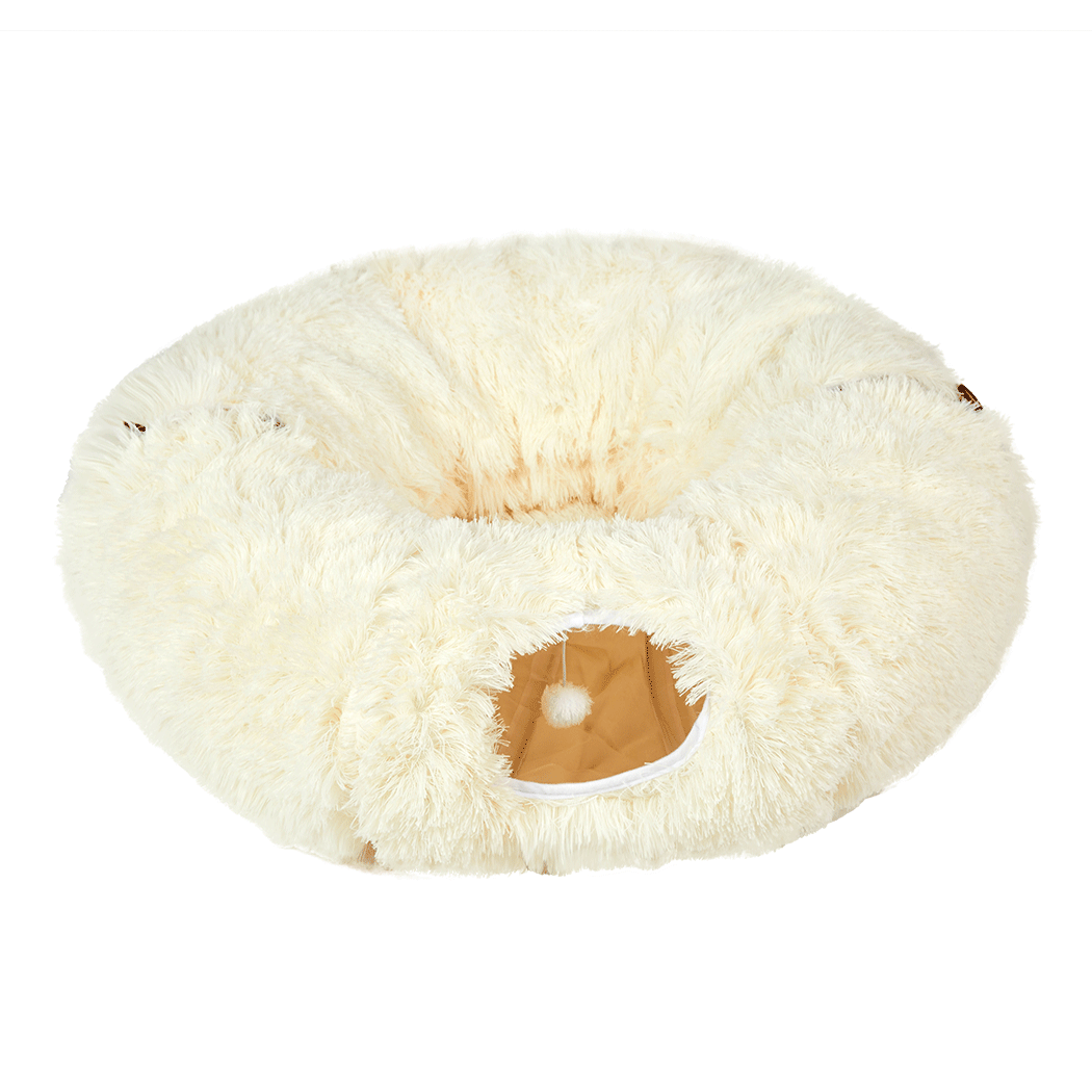 Pawz Cat Tunnel Foldable Fluffy Plush Play Tube Beige-1942353692070121480
