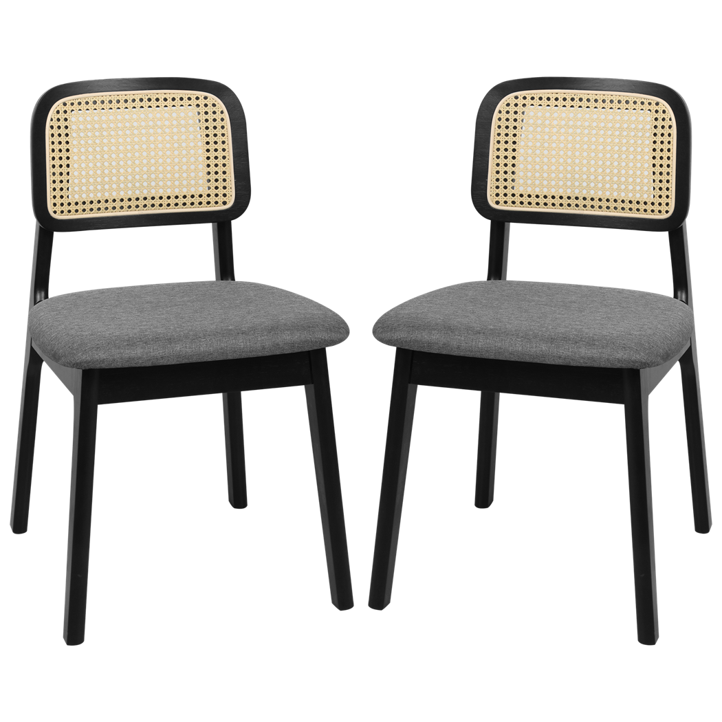 Levede 2x Dining Chair Wood Rattan Armless Black-1937319813961617416