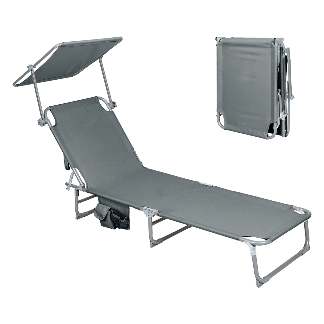 Levede Foldable Lounge Chairs with Canopy Grey-1910112248400056328