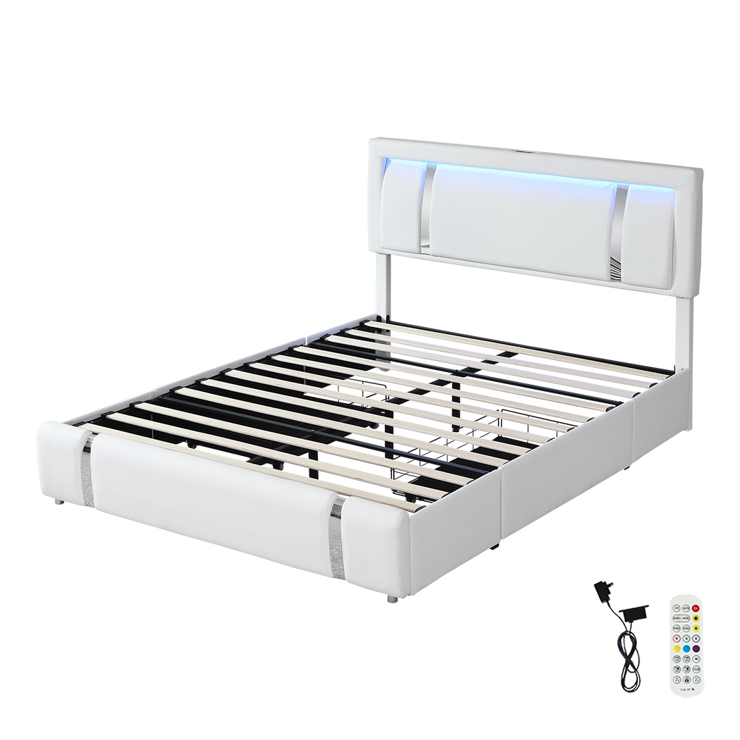 Levede Queen Bed Frame With Adjustable Headboard White-1910112269375770632