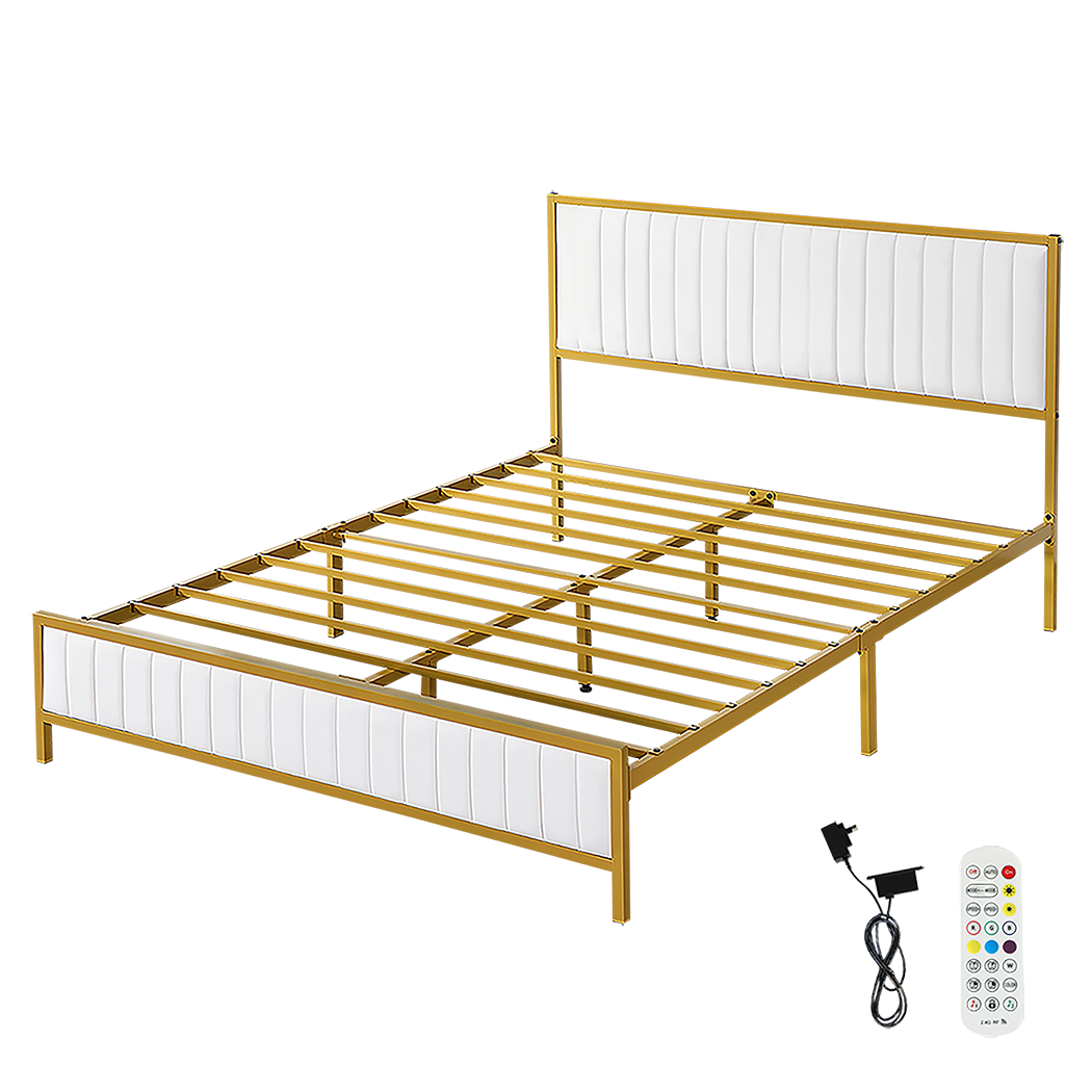 Levede Metal Bed Frame Under Bed Storage Double Beige-1937319810237075464