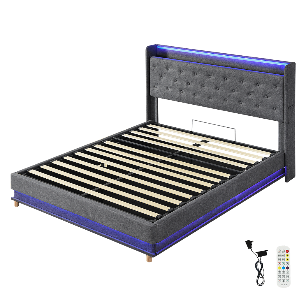 Levede Queen Bed Frame Gas Lift LED Light-1910112230901420040