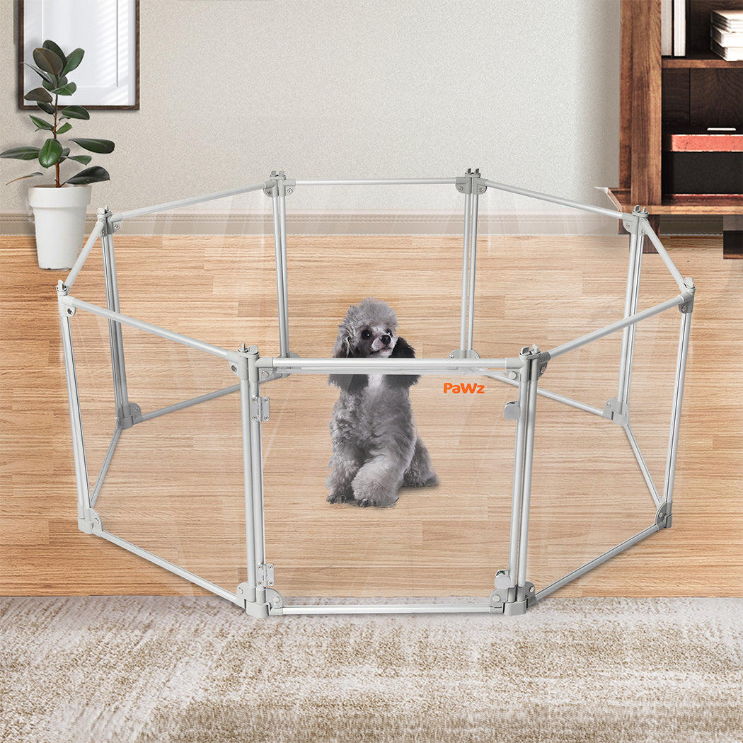 Pawz Pet Playpen Transparent Acrylic Clear Folding Dog Fence Kennel 8 Panel-1942353802489368582