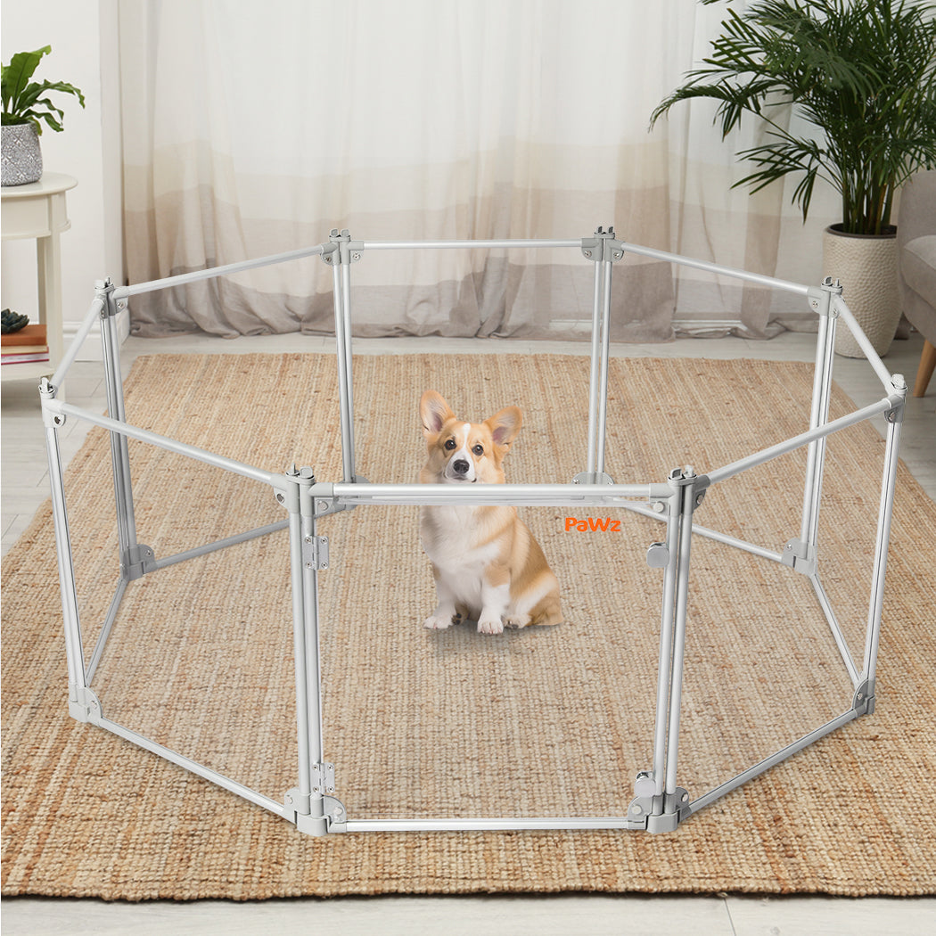 Pawz Pet Playpen Transparent Acrylic Clear Folding Dog Fence Kennel 8 Panel-1942353802489368583
