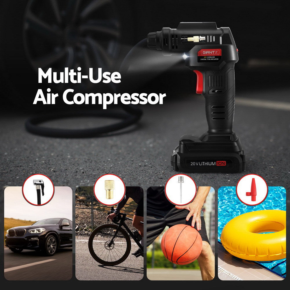 Giantz Cordless Tyre Inflator Portable Air Compressor Pump 20V 120PSI Digital LED