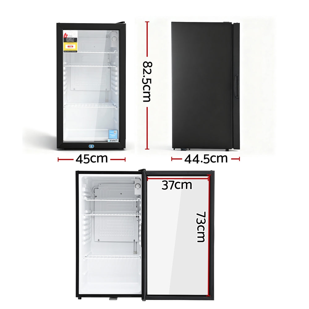 78L Glass Door Bar Fridge Mini Beverage Cooler Display Fridge Countertop Black