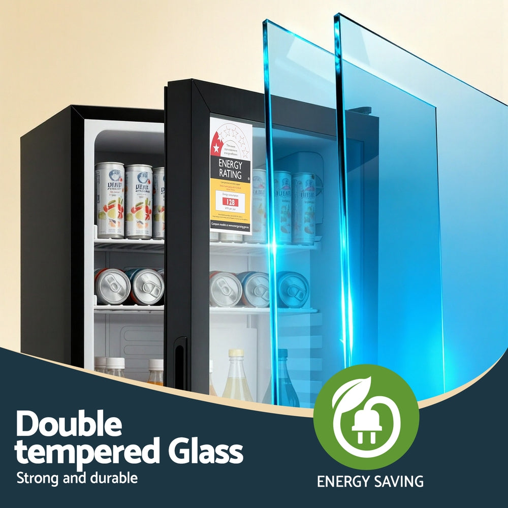 78L Glass Door Bar Fridge Mini Beverage Cooler Display Fridge Countertop Black