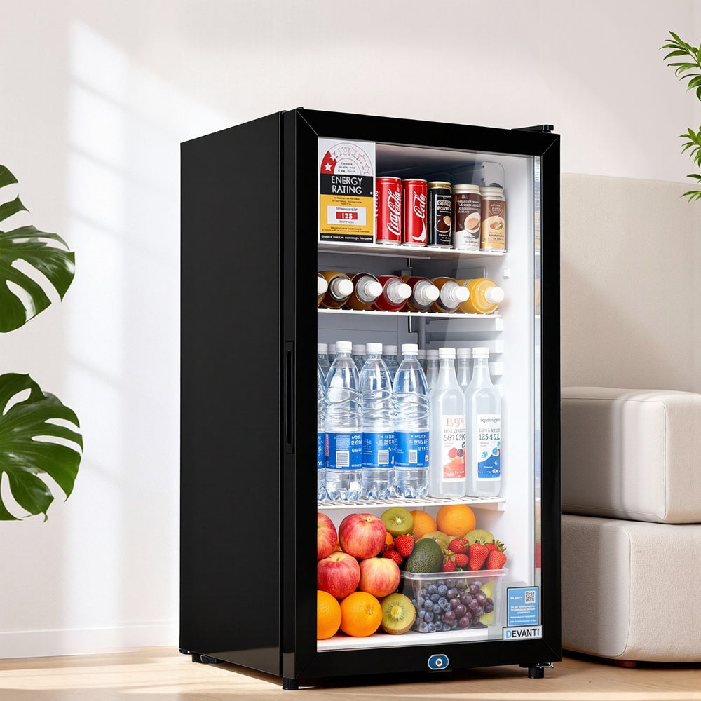 78L Glass Door Bar Fridge Mini Beverage Cooler Display Fridge Countertop Black