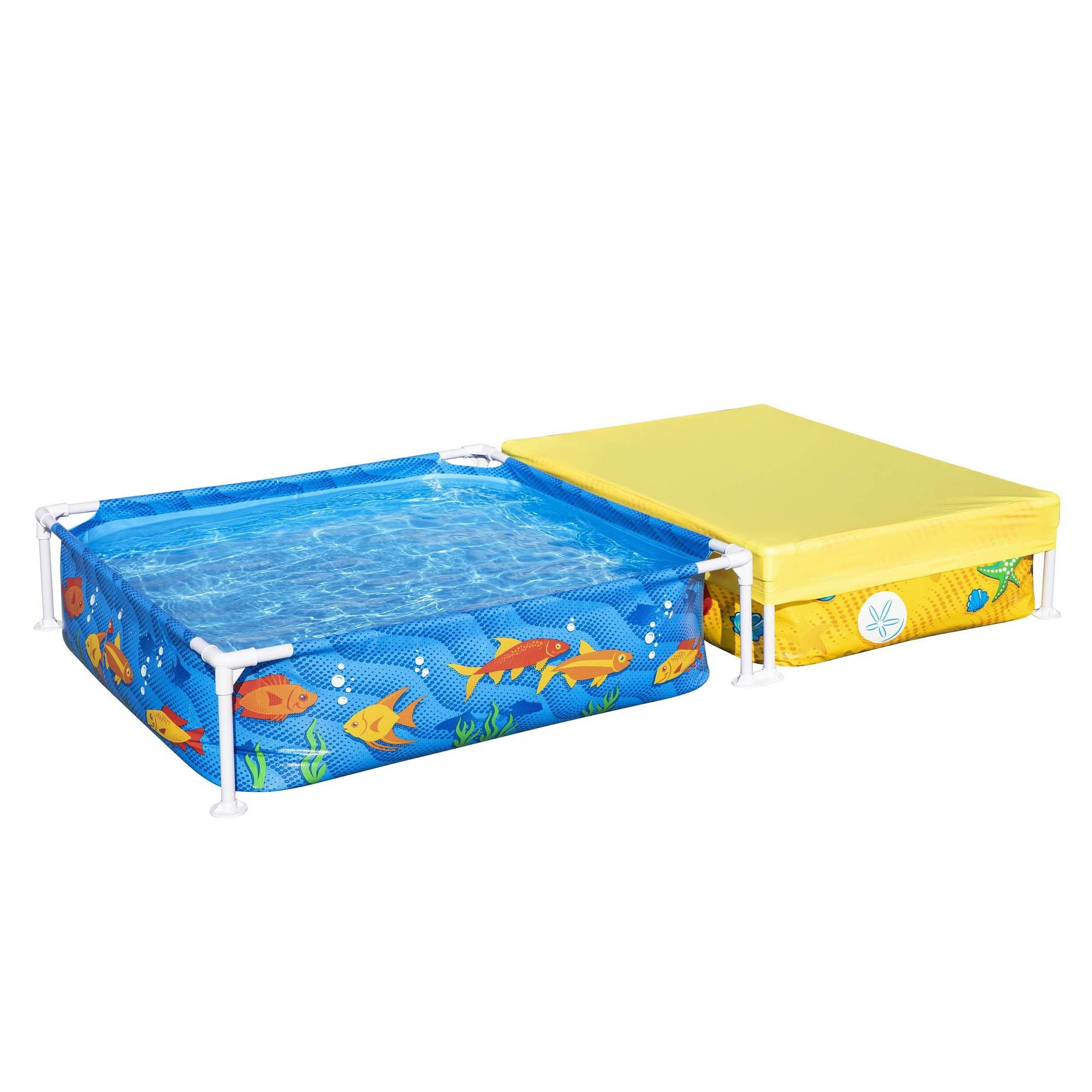 Bestway 2-in-1 Kids Pool and Sandpit Set 122cm/90cm Metal Frame Yellow Blue