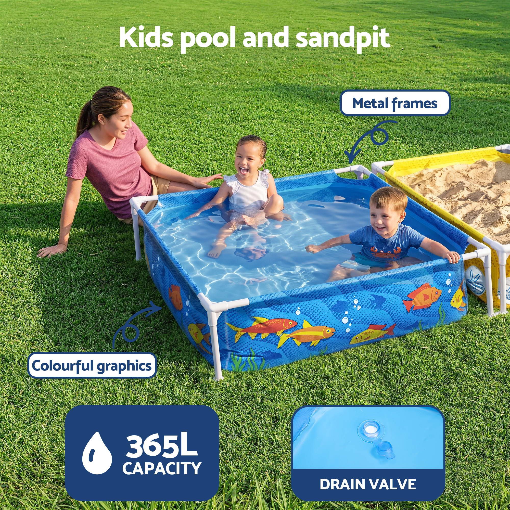 Bestway 2-in-1 Kids Pool and Sandpit Set 122cm/90cm Metal Frame Yellow Blue