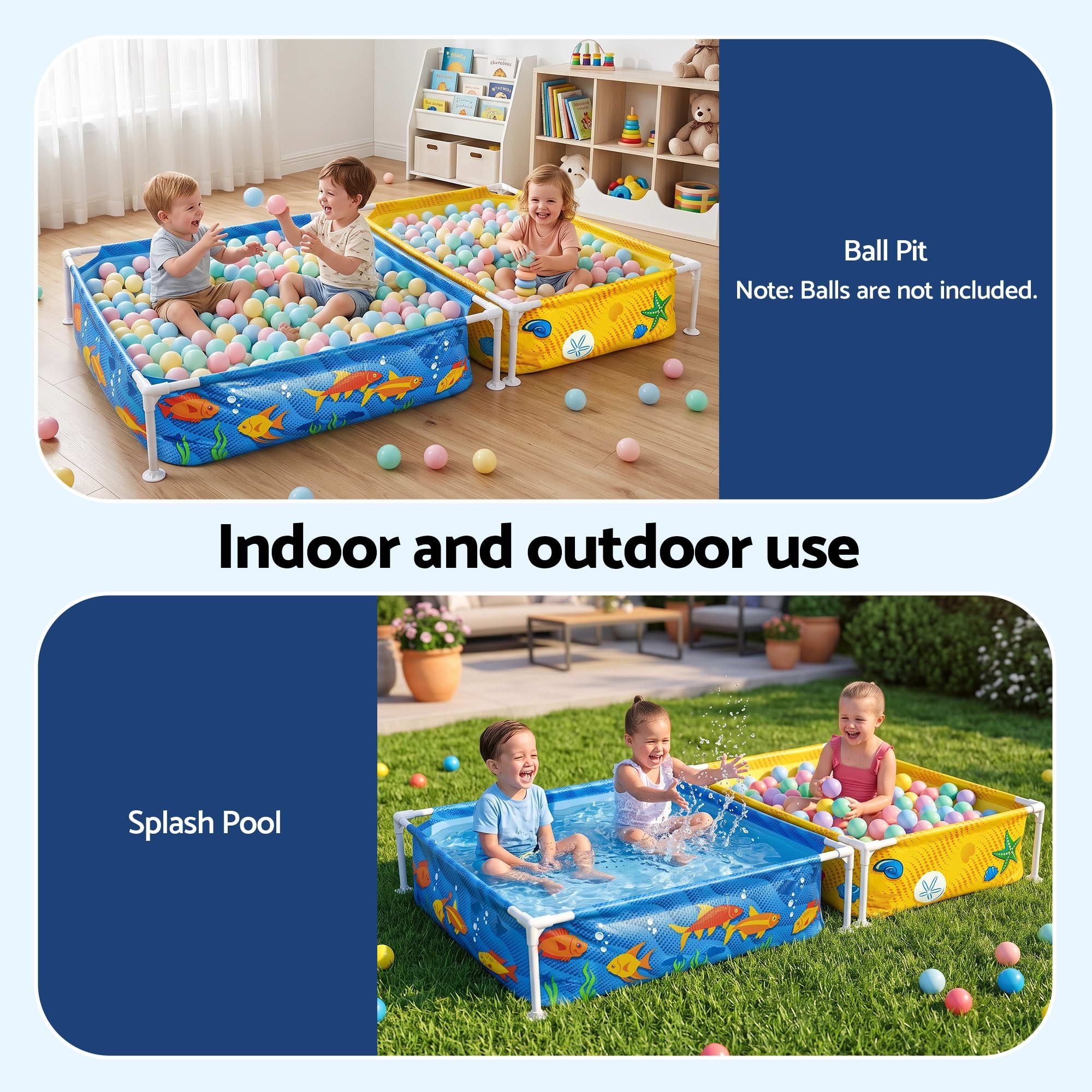 Bestway 2-in-1 Kids Pool and Sandpit Set 122cm/90cm Metal Frame Yellow Blue