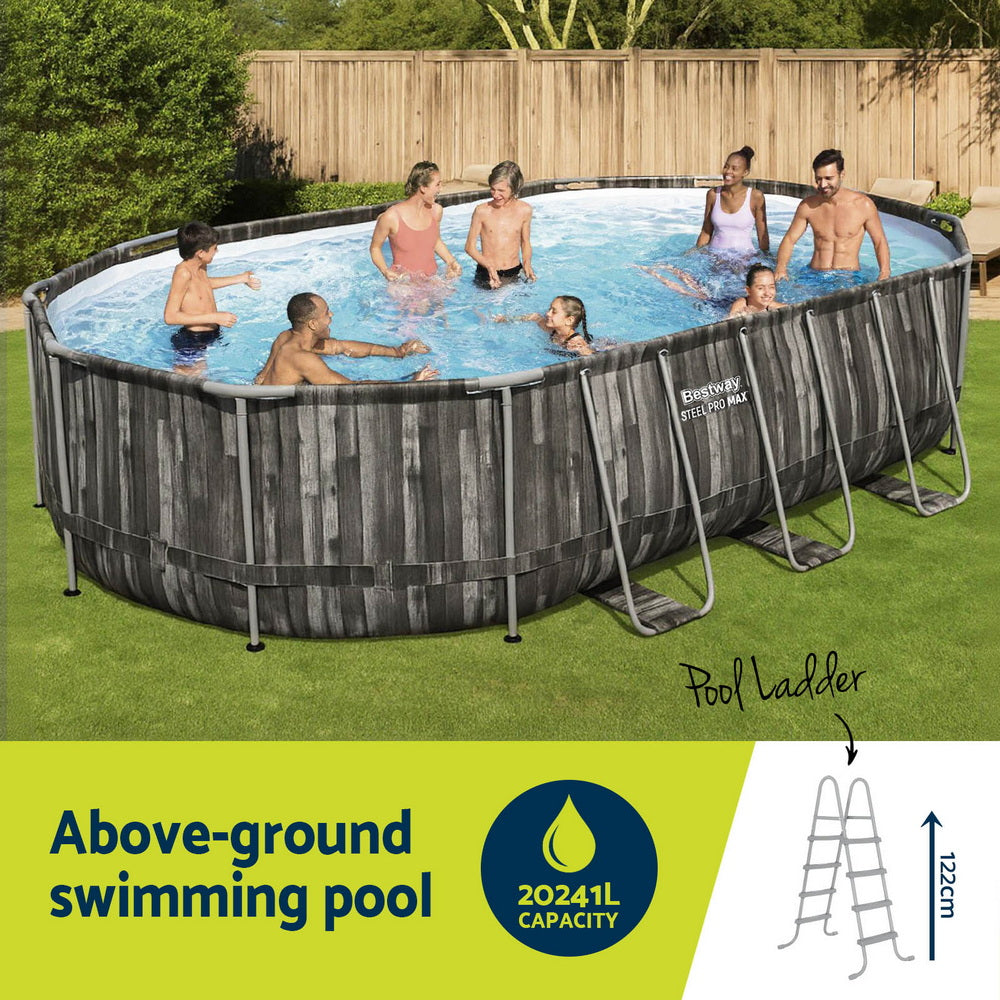 Bestway Swimming Pool Steel Frame Pool Set 6.1x3.66m w/ Filter Pump Ladder Cover