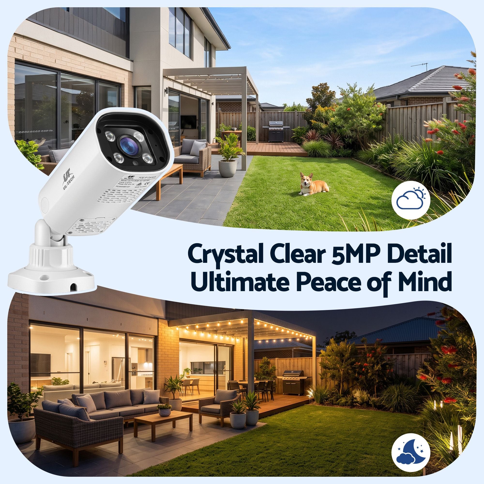 UL-Tech 4CH 5MP PoE NVR Security System, 4 Cameras, Dual-Light Colour Night Vision, Two-Way Audio, AI Motion Detection, IP65-Rated, No Monthly Fees, Wired CCTV Kit for Home, Indoor and Outdoor