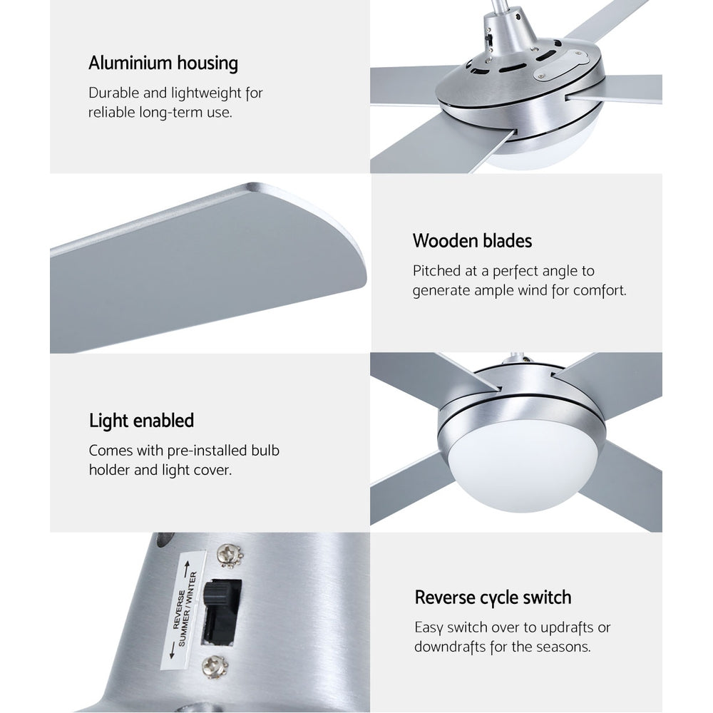 Devanti 52'' Ceiling Fan DC Motor w/Light w/Remote - Silver