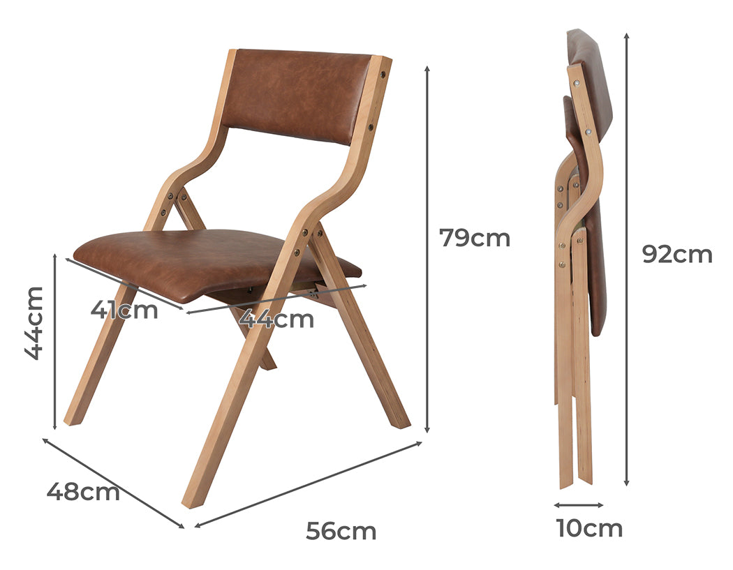 Levede 2x Dining Chairs Foldable PU Brown-1910113297194160130